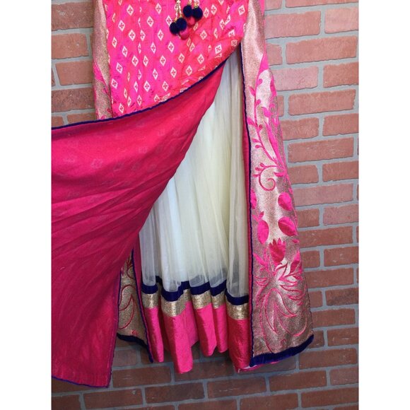 Karishma Womens Traditional Anarkali Gown Embroidered Velvet Mesh Long Dress - Picture 8 of 15